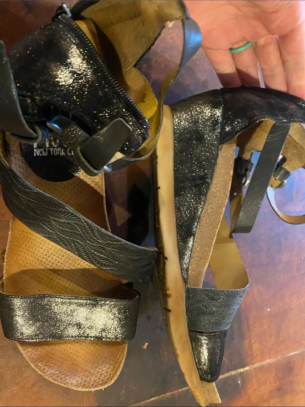 Miz Mooz Black Strappy Wedge Sandals